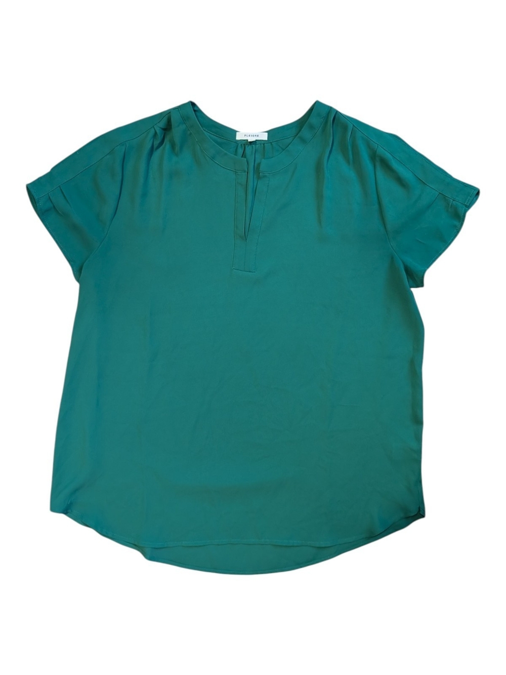 Pleione Teal Short-Sleeve Split-Neck Blouse